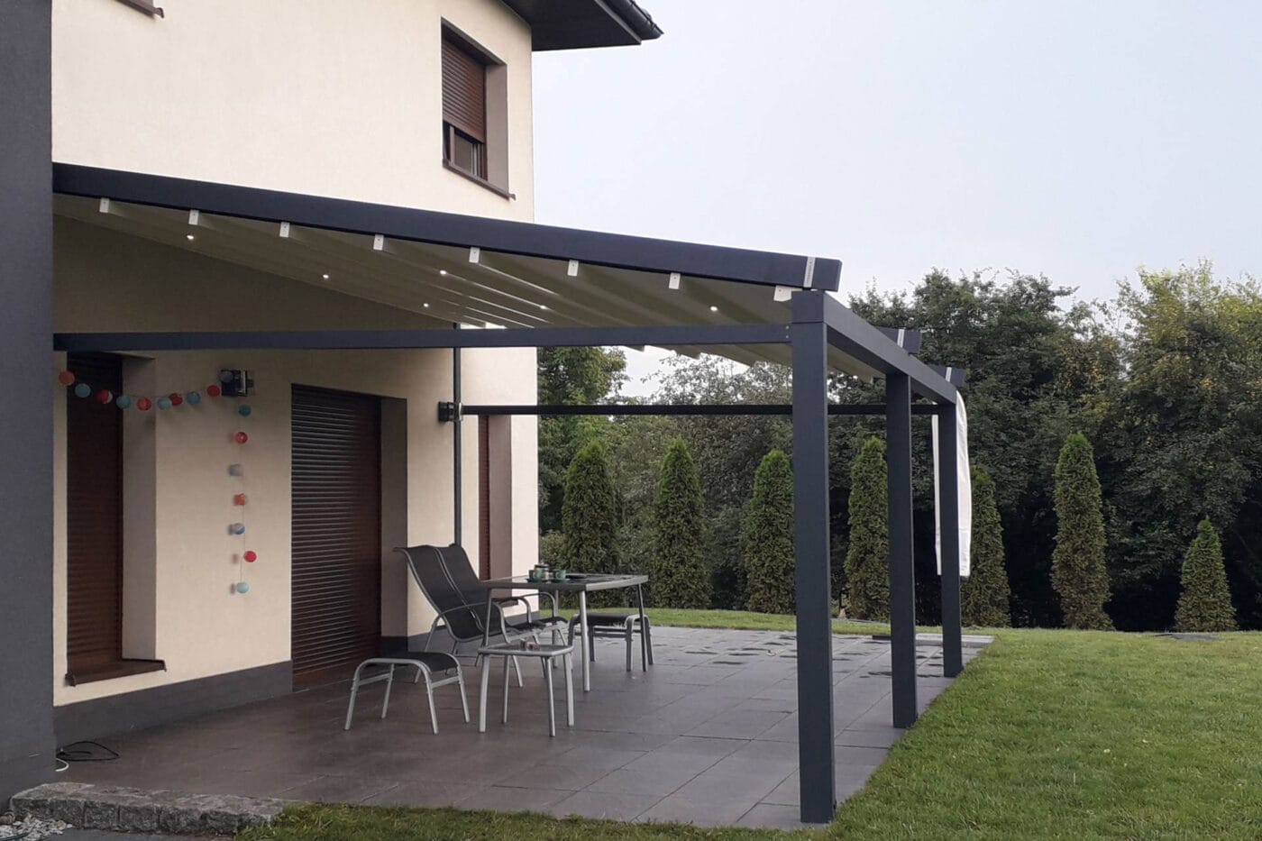 4m x 4m Square Wall Mounted Elegancy Retractable Roof Pergola