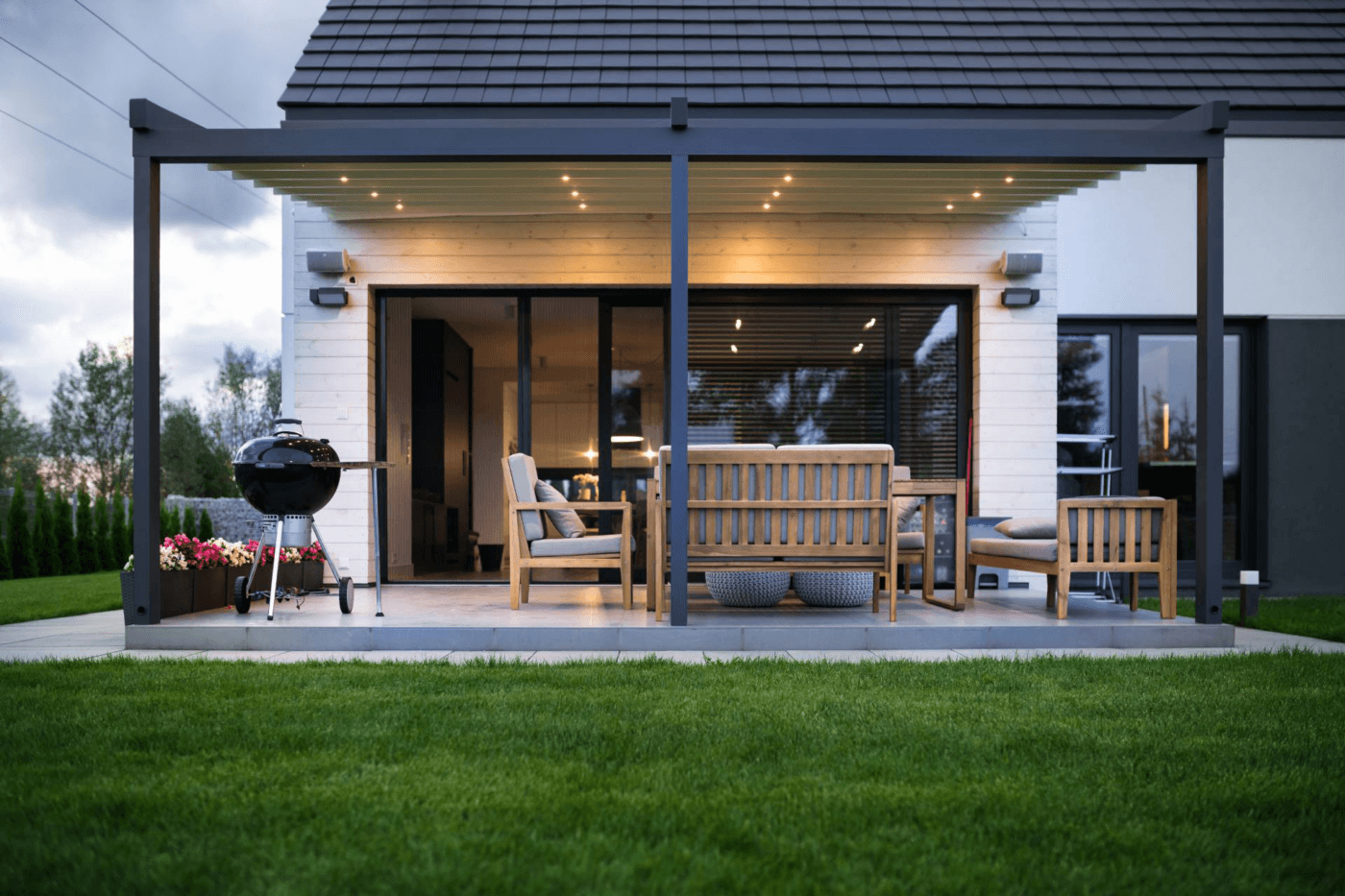 5m x 3m Rectangular Wall Mounted Elegancy Retractable Roof Pergola