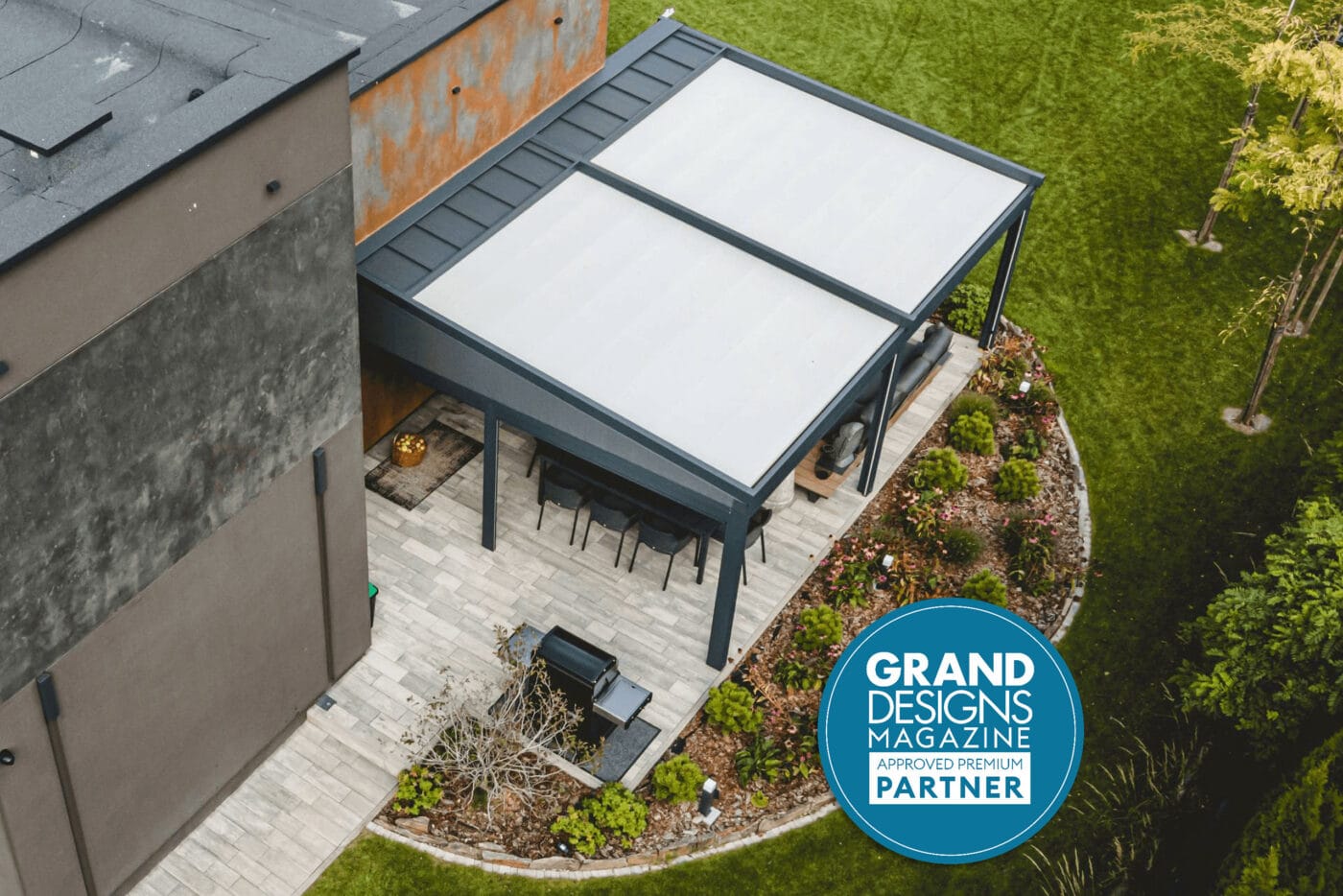 Elegancy-5m-x-5m-1-v2 5m x 5m Square Wall Mounted Elegancy Retractable Roof Pergola