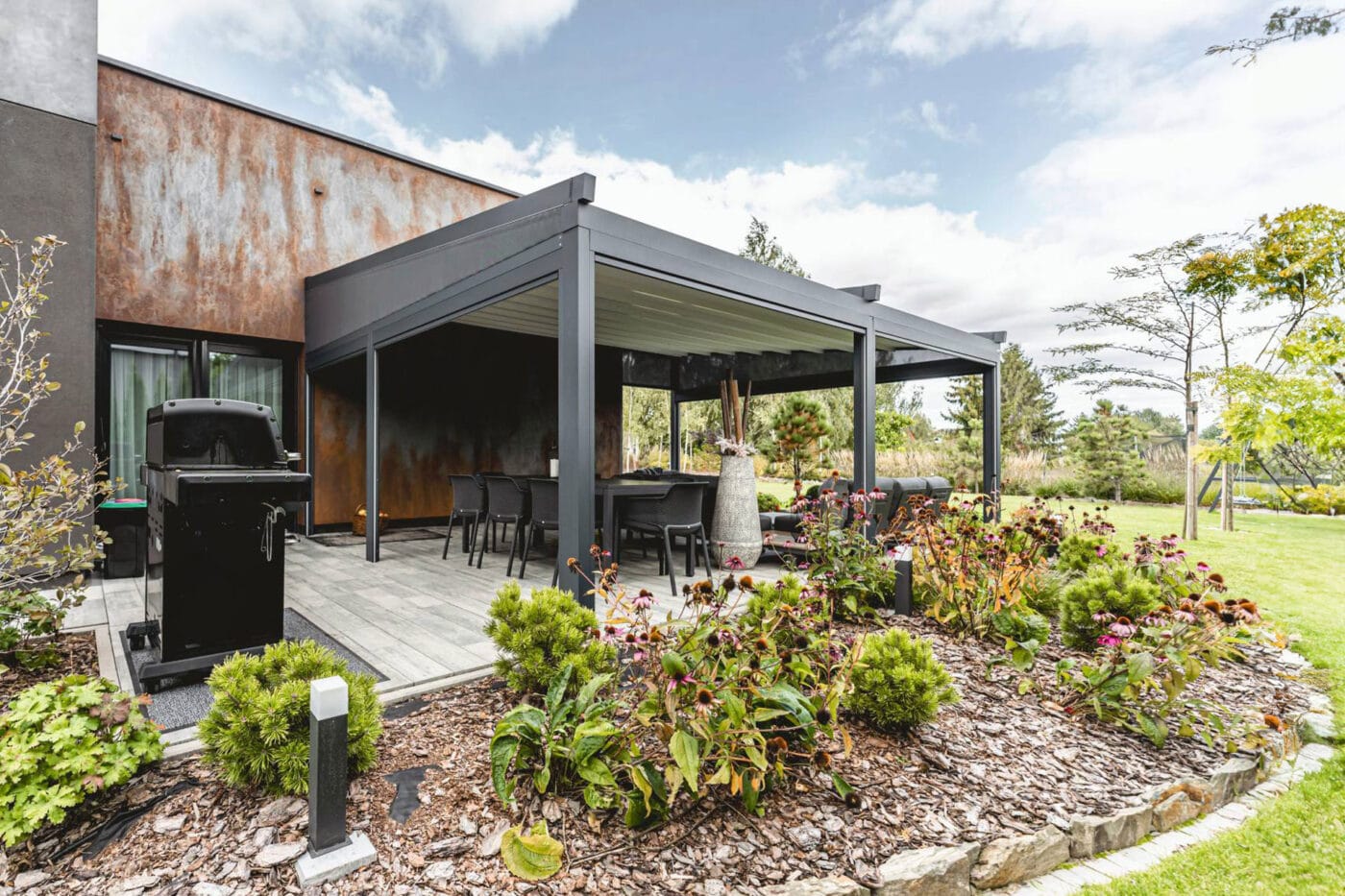 Elegancy 5m x 5m (3) 5m x 5m Square Wall Mounted Elegancy Retractable Roof Pergola