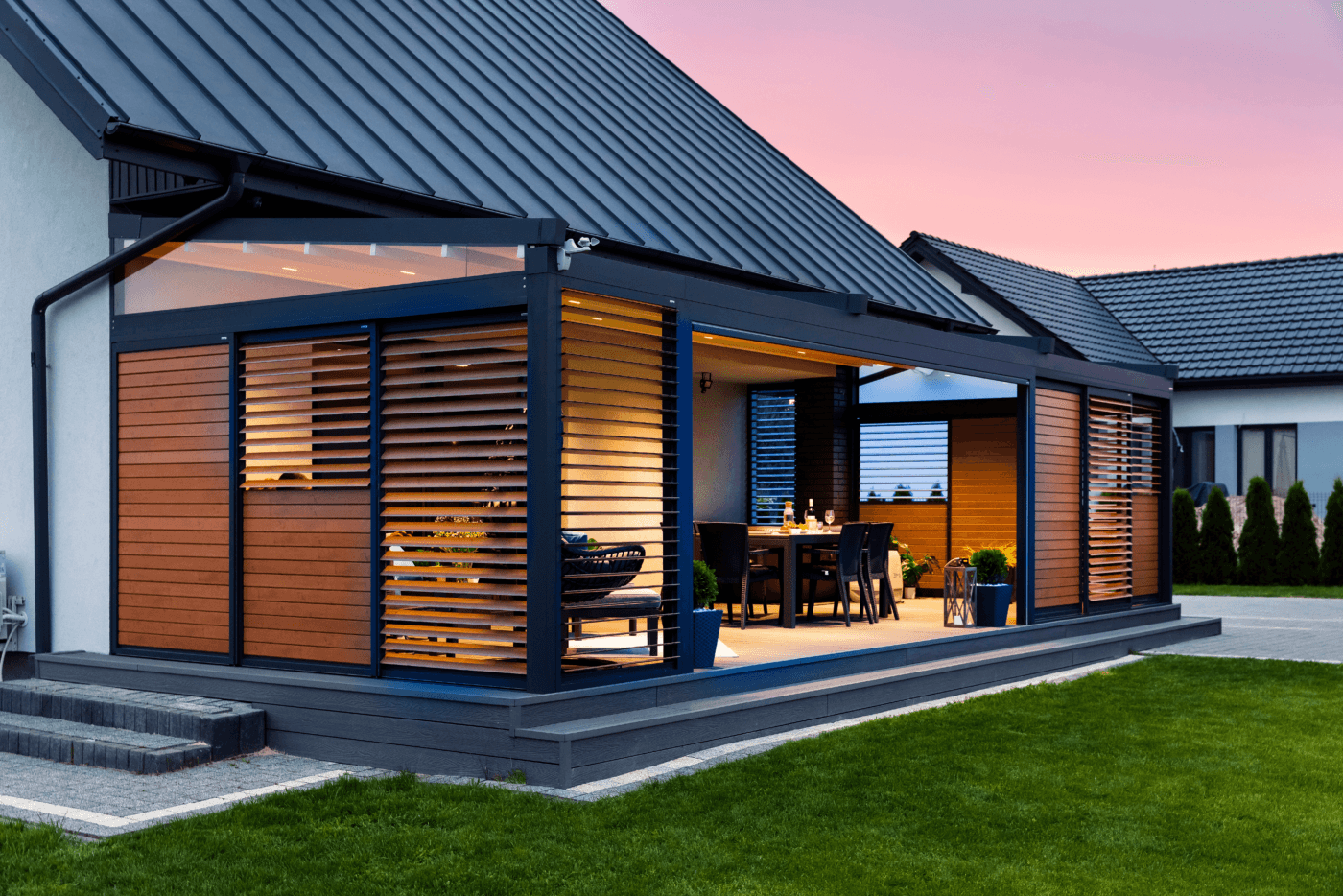 7m x 4m Rectangular Wall Mounted Elegancy Retractable Roof Pergola