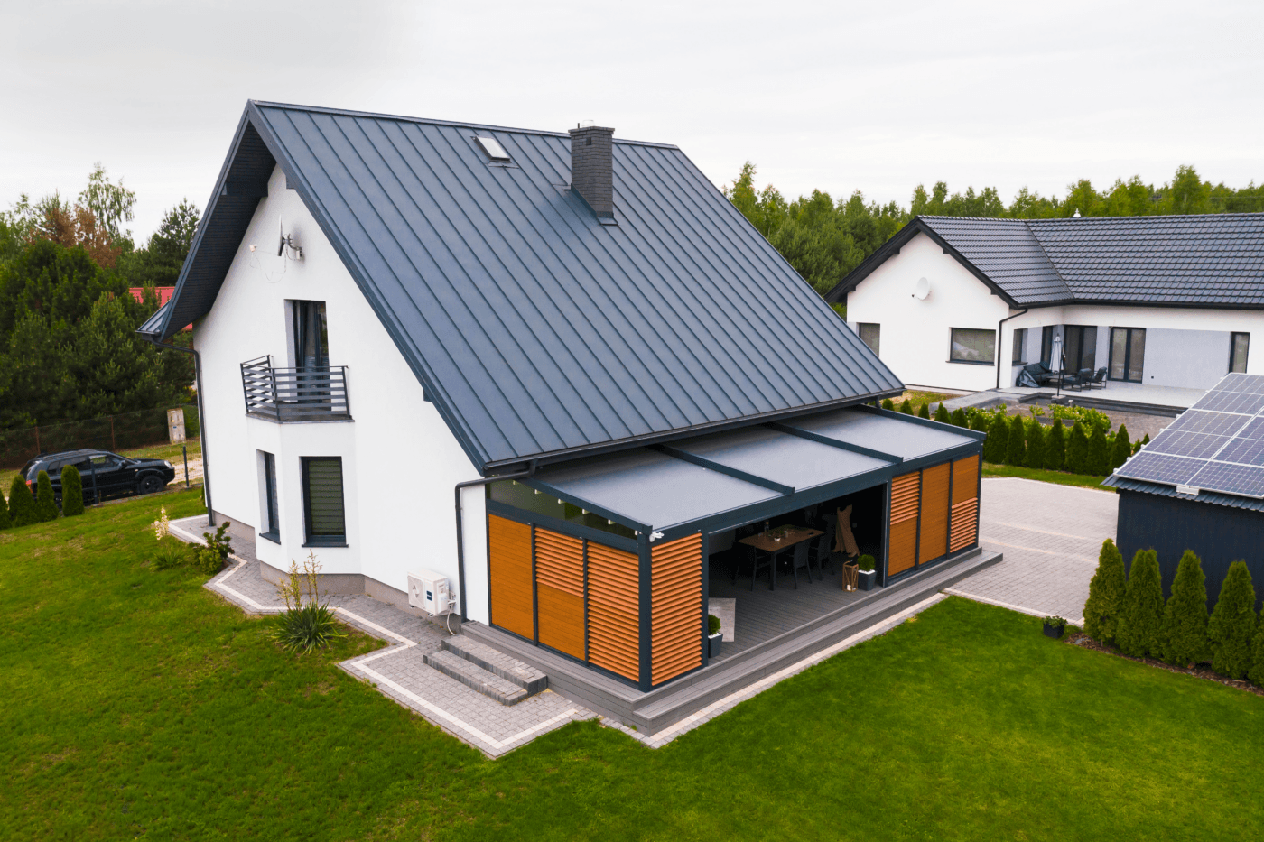 7m x 4m Rectangular Wall Mounted Elegancy Retractable Roof Pergola