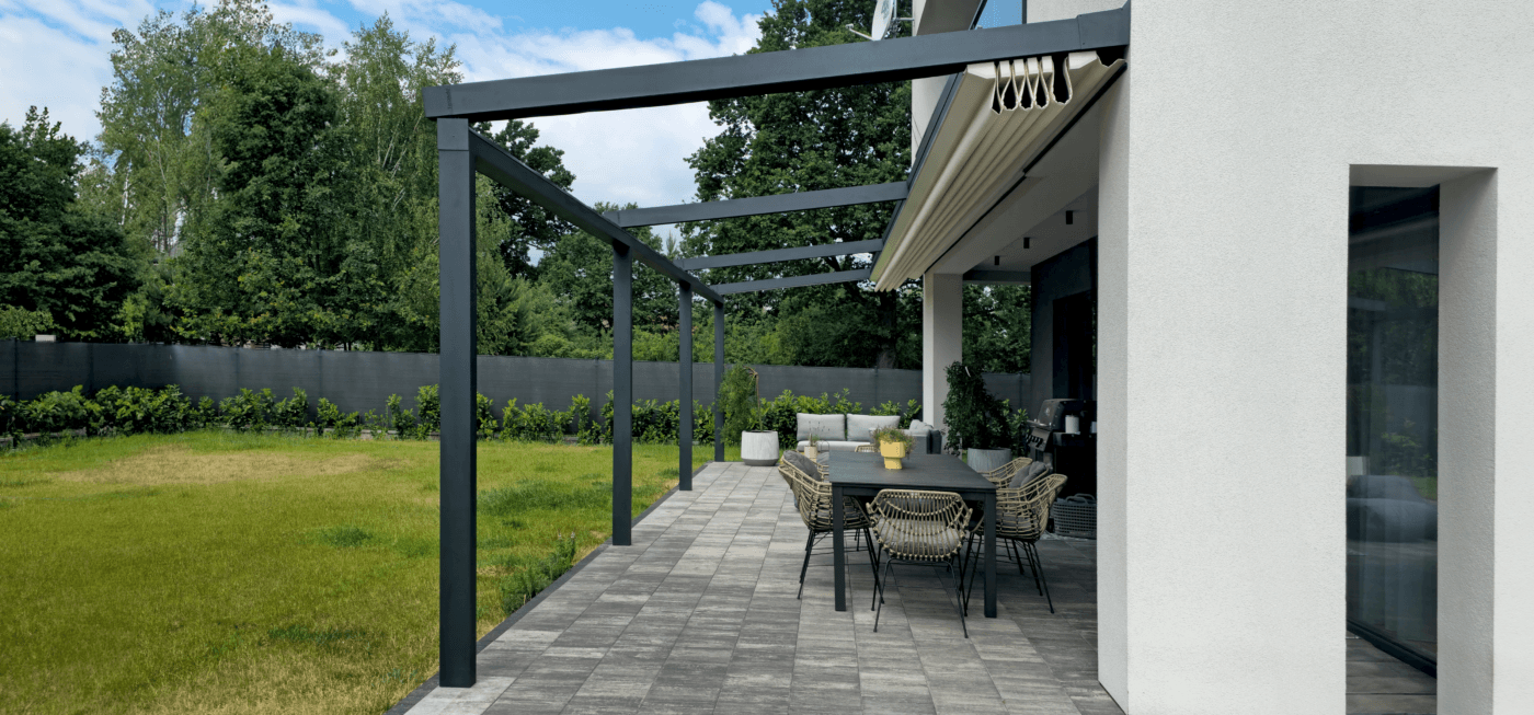 7m x 4m Rectangular Wall Mounted Elegancy Retractable Roof Pergola