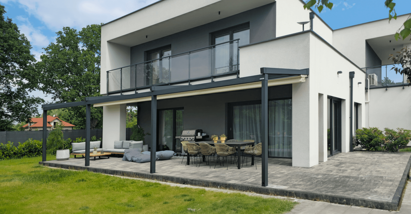 7m x 4m Rectangular Wall Mounted Elegancy Retractable Roof Pergola